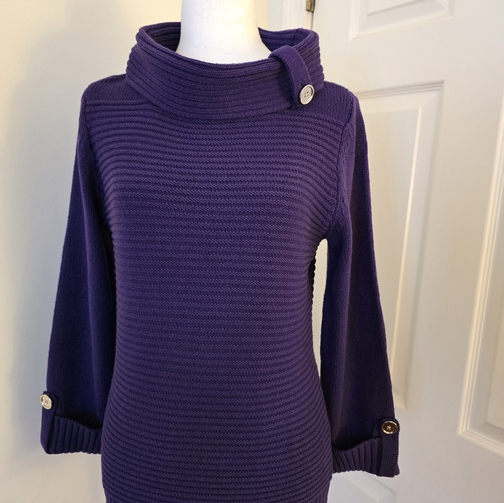 Jones New York Purple 3/4 Sleeve Knit Swrater With Buttons Sz (Med)